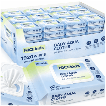Nikcorp Hipoalergenske vlažne maramice za bebe, set 1920 komada, 99,89% vode, 24 pakiranja po 80 komada, 60 g/m², spunlaced netkani materijal, 3D uzorak, plastični poklopac, za novorođenčad i djecu, bez