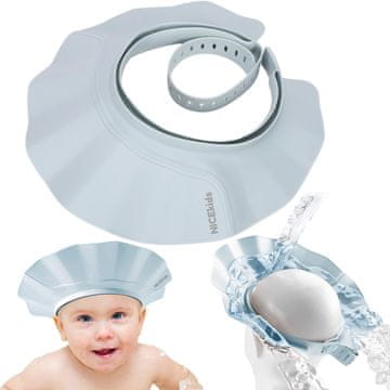 Nikcorp Podesivi štitnik za kupanje, vizir za pranje kose, vodootporni štitnik za oči i uši, plavi, promjer 24 cm, silikon i plastika, za djecu i odrasle, 21-stupanjsko podešavanje, 99% vodootpornosti