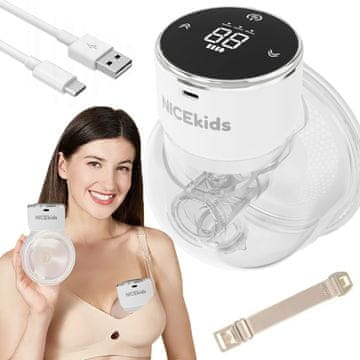 Nikcorp Prijenosna električna izdajalica, bežična hands-free, 3 načina rada, tiha (36-40 dB), 210 ml, LCD zaslon, USB-C, silikon bez BPA, 14.5x11.5x8 cm