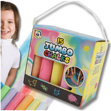 Nikcorp Set 15 Jumbo Kreda za Plinike, Umjetničke Krase, 10.5 cm Duljina, Promjer 2 cm, 8 Boja, Plastični Kovčeg s Ručkom za Vanjsku Upotrebu, Djecu