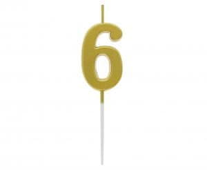 GoDan B&C svijeća za biranje broj 6 metalik zlatna 9,5 x 2,3 cm BH-SPZ6