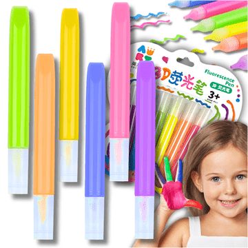 Nikcorp Set 6 Fluorescentnih 3D Flomastera za Staklo, Keramiku i Porculan, 11,5 cm Duljina, Gusta Masa za Prostorne Ukrase, Žive Boje, Idealan za Personalizaciju i Poklone, Set za Kreativnost