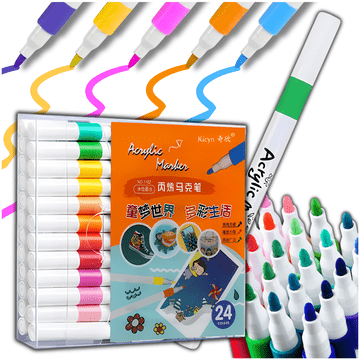 Nikcorp Set 24 Akrilnih Flomastera, Profesionalni Markeri za Slikanje i Ukrašavanje, Visokopigmentna Tinta, Brzo Sušeći, Vodootporni, Za Keramiku, Tkanine, Papir, Kamen, Metal, Plastiku, Set za Umjetnike