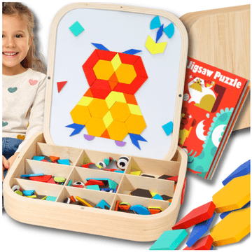 Nikcorp Drvena Magnetska Mozaik Slagalica za Djecu, Montessori Edukativna Igračka za Razvoj Kreativnosti i Koncentracije, Set s Pločom i Elementima od Kvalitetnog Drva, Dimenzije 33x26x6 cm