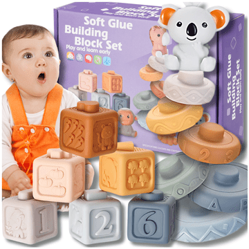 Nikcorp Meke Senzorne Edukativne Kocke Set 13 Komada 5x5 cm, Silikonske Kocke za Bebe, Edukativna Igračka za Razvoj, Nicanje Zubi, Višebojne
