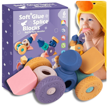 Nikcorp Set 13 Senzoričnih Mekanih Kreativnih Kocki s Funkcijom Glodalice, Silikon, Šarene, Razvojne Igračke za Bebe, Podrška Motorici i Koordinaciji, Siguran Materijal, 7x5cm Kvadratne, 6cm Okrugle