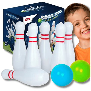 Nikcorp Set za kuglanje senzorna igra vještine za djecu, komplet 8 komada uključujući 2 kugle za bacanje, izrađen od mekane sigurne plastike, klasične bijele boje, dimenzije kugle 20 cm, za unutarnju i