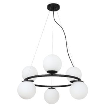 GH AURA CRNA VISEĆA LAMPA SA 6 RAVNIH BIJELIH ABAŽURA E14