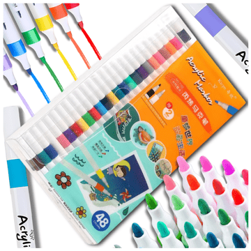 Nikcorp Set 48 Akrilnih Flomastera, Profesionalne Trajne Boje za Dekoraciju, Precizan Vrh, Brzo Sušeća Tinta, Višebojni, Za Papir, Drvo, Metal, Plastiku, Keramiku, Platno, Odjeću, Obuću, Kamen, Šalice