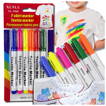 Nikcorp Set od 6 vodootpornih flomastera za tkanine, trajni markeri na bazi vode za personalizaciju odjeće i obuće, brzosušeći, 6 višebojnih boja, za prirodne i sintetičke tkanine, idealno za majice, torbe