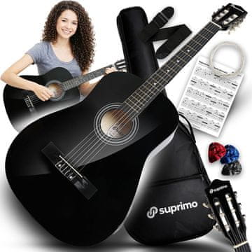 Mo CGS2 BK 4/4 crna klasična gitara za početnike, trzalice, remen, rezervne žice, kofer, akordi, set