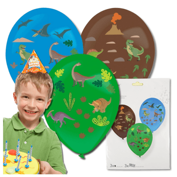 Nikcorp Set od 3 Balona s Naljepnicama Dinosaurusi, Prozirni Lateks 35 cm, Dekoracija za Rođendan i Tematske Zabave, Vrijeme Lebdenja 6-12h s Helijem, Set za Kreativnu Personalizaciju
