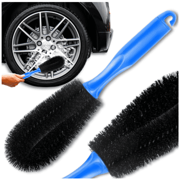 Nikcorp Četka za naplatke automobila, profesionalna četka za pranje kotača, mekana sintetička čekinja, ergonomska plastična drška, plava/crna, 28 cm, za auto detailing, čelične i aluminijske naplatke, njegu