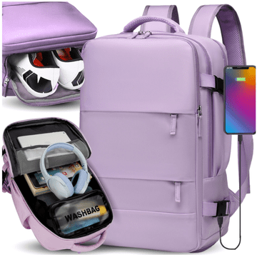 Nikcorp Putni ruksak kabinski prtljag 40x30x20 cm, vodootporan, crni, s USB portom za punjenje, idealan za avion Wizzair Ryanair, otvaranje tipa kofer, pretinac za laptop do 14", organizator, odvojeni