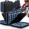 Organizator za autiće 96 komada, putna torba za igračke, izdržljiva plastika, crna s plavim detaljima, 12x30x35 cm, ojačana konstrukcija, patentni zatvarač, ručka za nošenje