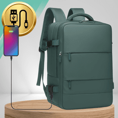 Nikcorp Putni ruksak kabinska prtljaga 40x30x20 cm, vodootporan, prostran, s USB priključkom za punjenje, pretinac za laptop do 14", idealan za Ryanair i Wizzair, crni, organizator, ventiliran pretinac za