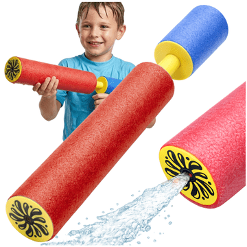 Nikcorp Pištolj na vodu od pjene, sigurna lagana šarena igračka za djecu, ručni klipni sustav, 40 cm duljina, 4 cm promjer, materijal meka pjena i plastika, za dob 3+, idealan za bazen i vrt