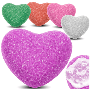 Nikcorp Set od 6 pjenušavih kuglica za kupanje u obliku srca, opuštajuća lavanda, prirodni sastojci, 6 boja, 150g po kuglici, dimenzije 8x5x8 cm, kućni SPA, idealno za poklon