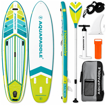 Nikcorp SUP daska za veslanje na dasci 355 cm zelena, set za cijelu obitelj, nosivost 200 kg, Drop Stitch tehnologija, protuklizna EVA pjena, aluminijsko podesivo veslo do 210 cm, uključuje pumpu i ruksak
