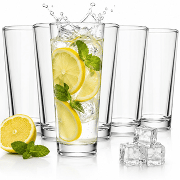 Nikcorp Set 6 visokih čaša za piće, 370 ml, debelo staklo, prozirne, poljska proizvodnja, visina 14,8 cm, promjer 7,5 cm, pogodne za perilicu posuđa, bez olova, univerzalna namjena