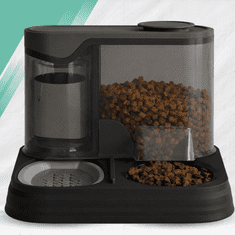 Nikcorp Automatski dozator hrane i vode za kućne ljubimce 2u1, gravitacijski, crno-prozirni, 27x23x23 cm, kapacitet 2500 ml (2000 ml hrana + 500 ml voda), plastika, za pse i mačke, bez napajanja