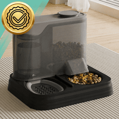 Nikcorp Automatski dozator hrane i vode za kućne ljubimce 2u1, gravitacijski, crno-prozirni, 27x23x23 cm, kapacitet 2500 ml (2000 ml hrana + 500 ml voda), plastika, za pse i mačke, bez napajanja
