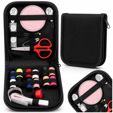 Nikcorp Putni Šivaći Set Kompaktan Praktičan Crni 11.5x11.5x3 cm, patentni zatvarač, sve pri ruci, konac, igle, škare, metar, naprstak, gumbi, uvlakač, za kućne popravke i putovanja, za početnike i napredne