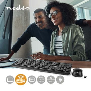Nedis Miš i tipkovnica Bežično Priključak za miša i tipkovnicu USB 800 1200 1600 dpi Podesivi DPI QWERTY ND raspored