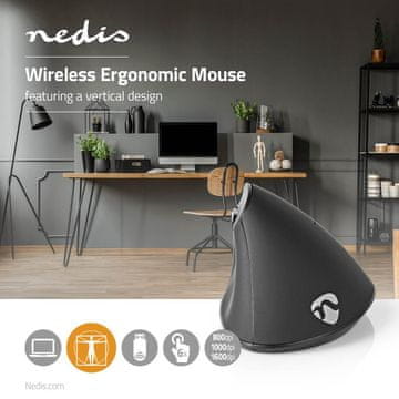 Nedis Miš Bežični 800 1000 1600 dpi Podesivi DPI Broj tipki 6 Za dešnjake