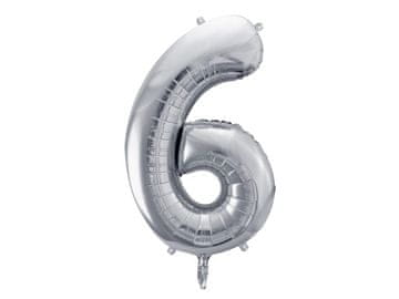 PartyDeco Folija balon broj "6" srebrni 86 cm