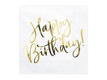 PartyDeco Salvete Sretan rođendan 33x33 cm bijelo/zlatne 20 kom