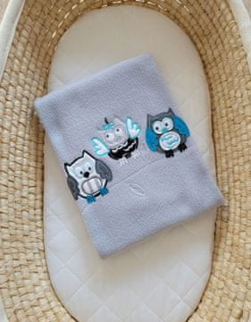 MY SWEET BABY Flis dekica za bebe - Bigi Zibi & Adele Owls - siva i tirkizna