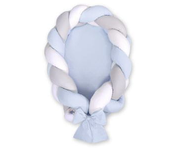MY SWEET BABY Pleteno gnijezdo za bebe 2 u 1 - bijelo, sivo i plavo