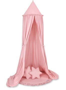 MY SWEET BABY Set: viseći baldahin za dječju sobu, prostirka s volanom, jastuci - prašnjavo ružičasta