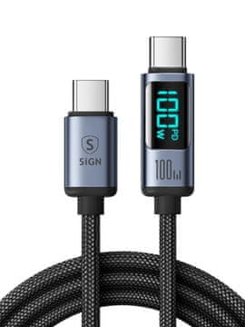 Northix USB-C na USB-C kabel 100 W sa zaslonom, 1,2 m - crni