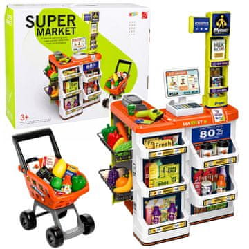 slomart Igraća trgovina Lean Toys s blagajnom, kolicima i dodacima (60 kom)