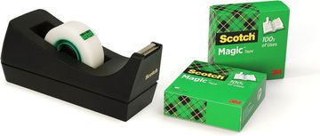Scotch Scotch C38 stolni dispenzer za ljepljivu traku, crni + 3 role Magic Tape