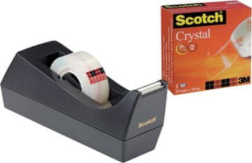 Scotch Scotch C38 dispenzer ljepljive trake, crni + Crystal traka, 19 mm x 10 m
