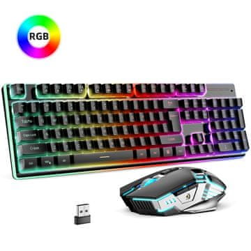 LifeSmart Bežična gaming tipkovnica i miš sa 104 tipke,3200 DPI i RGB LED osvjetljenjem