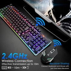 LifeSmart Bežična gaming tipkovnica i miš sa 104 tipke,3200 DPI i RGB LED osvjetljenjem