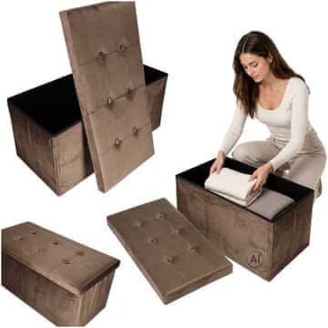 Northix Smeđa baršunasta klupa za odlaganje, sklopiva 76x38x38 cm