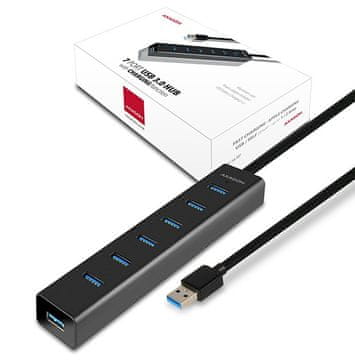 AXAGON AXAGON HUE-SA7BP USB Hub, 7 porti, 5000 Mbit/s, črna