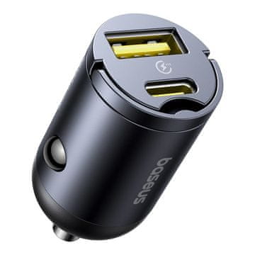 BASEUS USB-A USB-C 30W auto punjač - crni
