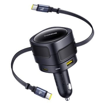 BASEUS Auto punjač s uvlačivim kabelima USB-C USB-A 90W