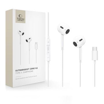 Tech-protect Ultraboost Core G2 USB-C žičane slušalice s mikrofonom 120 cm - bijele