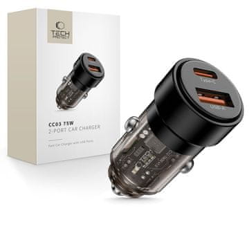 Tech-protect USB-A USB-C CC03 PD 75W auto punjač - crni