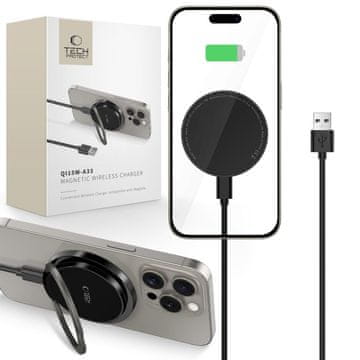 Tech-protect Induktivni punjač sa stalkom, USB-A - USB-C MagSafe kabel - crni