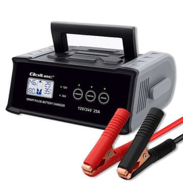 Qoltec Inteligentni mikroprocesorski punjač 12V 24V 25A | Ispravljač s funkcijom popravka za AGM GEL SLA baterije | LCD