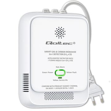 Qoltec certificirani senzor curenja prirodnog plina i ugljičnog monoksida (CO) | CH4 CO detektor | Alarm od 85 dB | LED