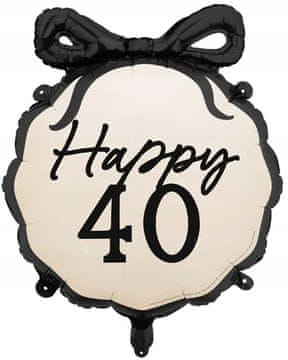 Balon Foliowy Happy 40 URODZINY Czarna Kokarda Czterdziestka Party 47x53cm